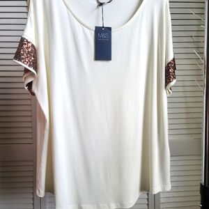 Marks & Spencer Cream Boxy Sequin T-Shirt